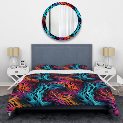 Futuriste rayé Fusion I - Ensemble de housse de couette à motif abstrait - Microfibre de polyester