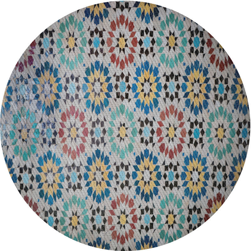 Tapis vert/brun/rouge tissé à la machine, Rond 8 pi