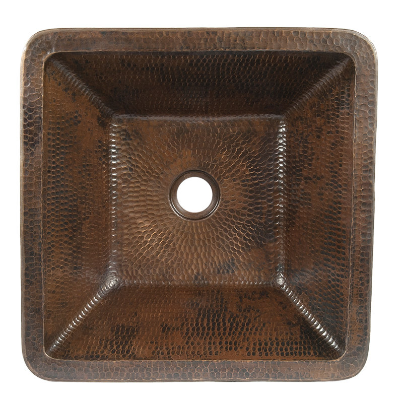 15" Square Skirted Vessel Hammered Copper Sink