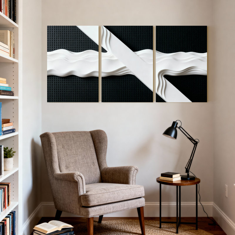 «Abstract Grid Wave», ensemble de 3 impressions sur toile, H 18 po x l 36 po