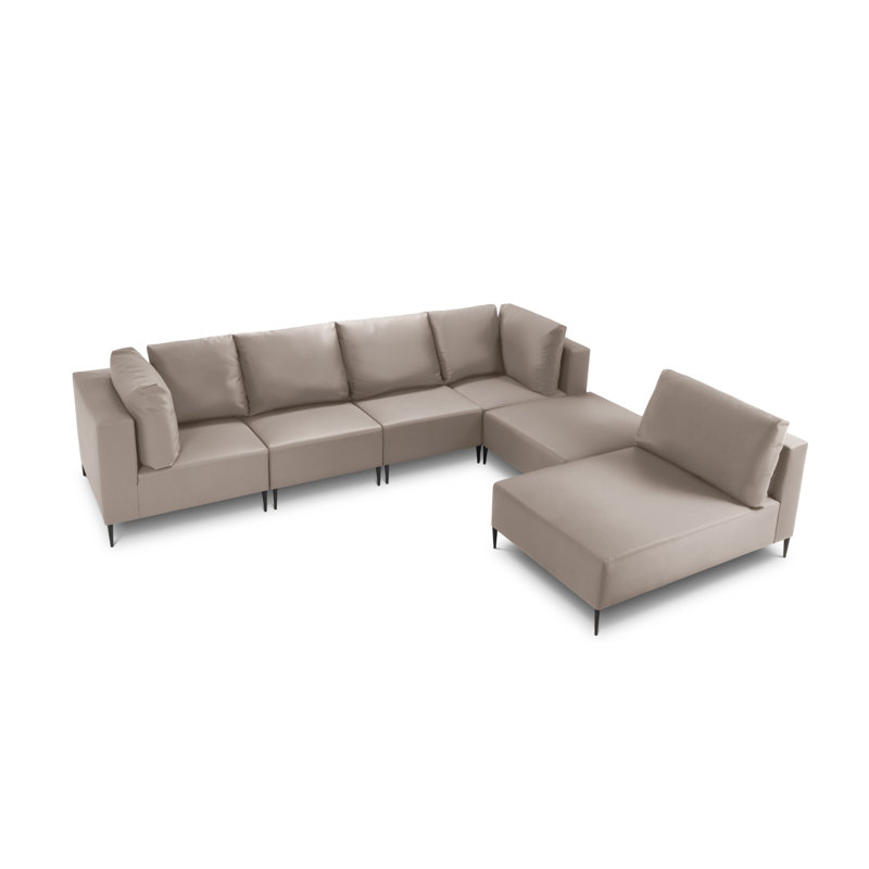 Amada 336cm Wide Wood Patio Sectional with Cushions, Beige