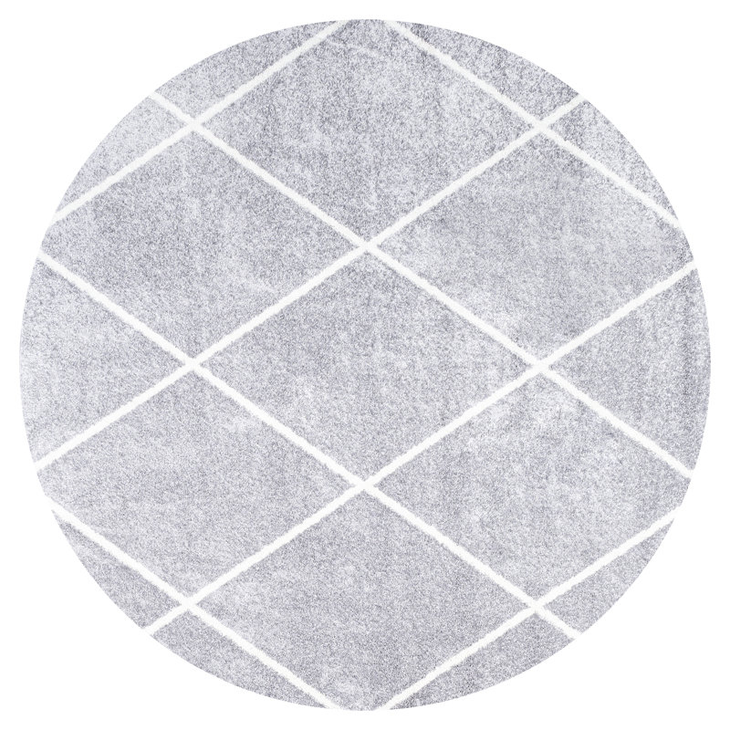 Mandrel Minimalist Diamond Trellis Light Gray/White Rug, Round 5'3"