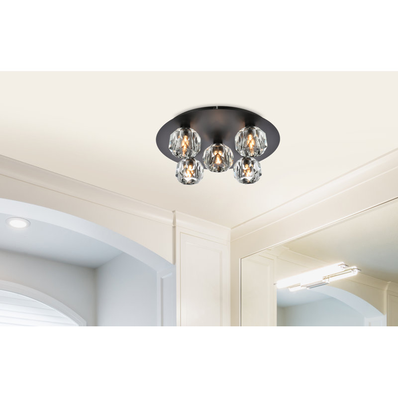Craney Crystal Flush Mount, 5 Lights, Nickel, 4" H x 16" W x 16" D