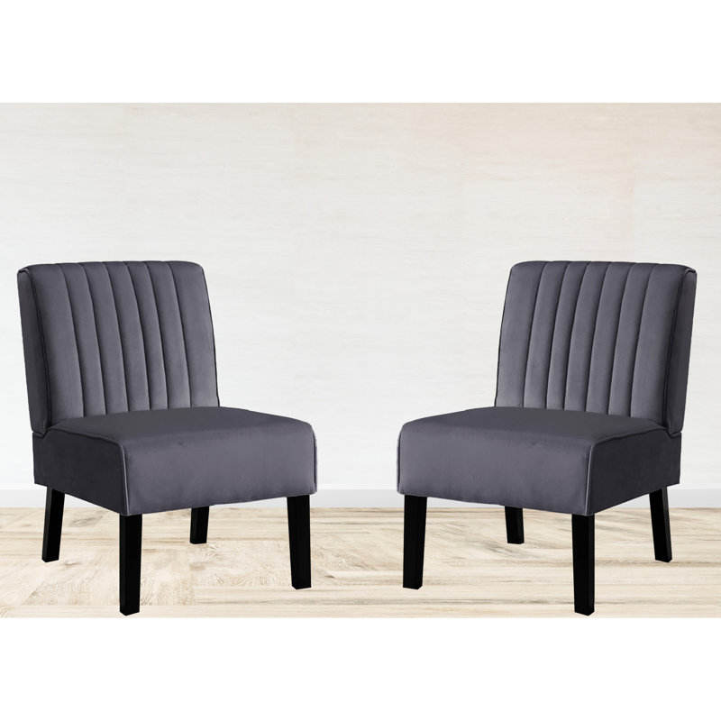 Fauteuils d'appoint modernes du milieu du siècle, velours gris et pieds en bois massif, ensemble de 2, pieds pour la décoration intérieure