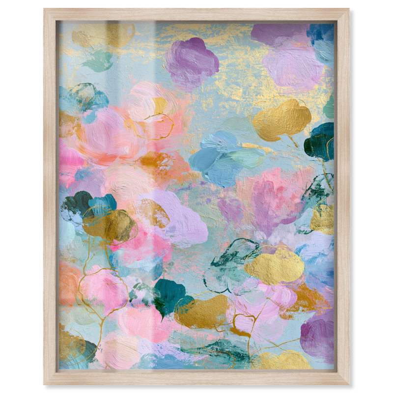 «Radiant Mirage Shadowbox Print», art abstrait moderne par, H 24 po x l 20 po, Cadre en chêne naturel