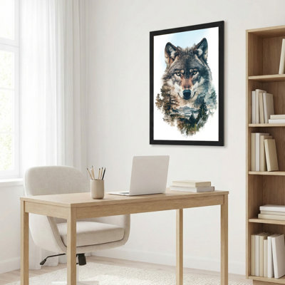 Portrait d'un loup dans un paysage forestier, toile tendue sur châssis, ensemble de 1