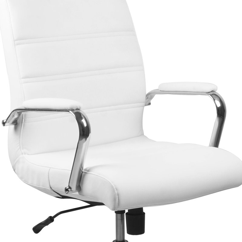 Whitney Ergonomic Upholstered Mid-Back Swivel Office Chair, Chrome, White Faux Leather