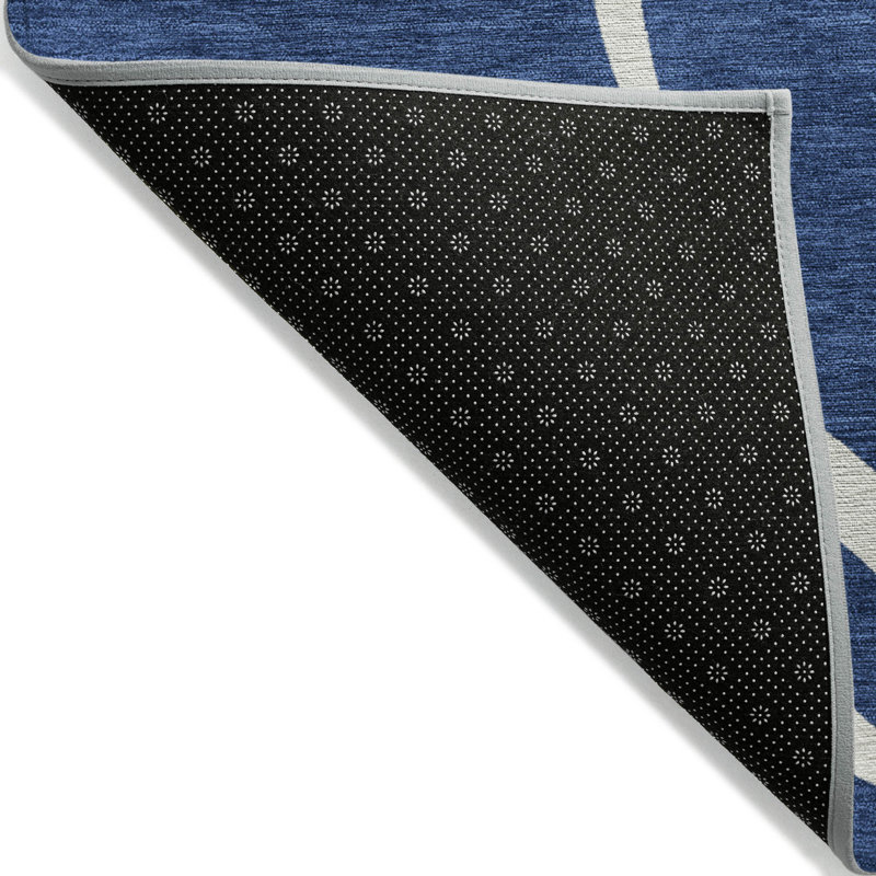 Navy and White Synthetic Flat Woven Washable Rug