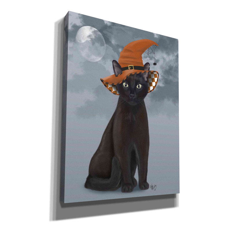 «Halloween Cat in Witches Hat», impression sur toile tendue, H 34 po x l 26 po x P 1,25 po