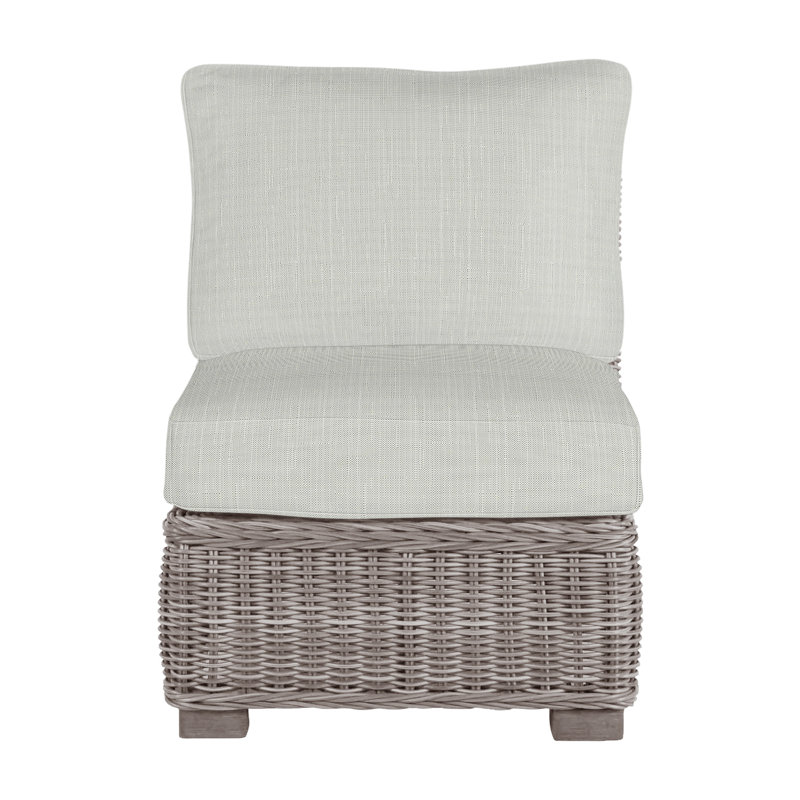 Fauteuil de chambre modulaire d'extérieur en résine tressée rustique N-Dura, Pas de soudure, Huître, Sunbrella® argent Verona