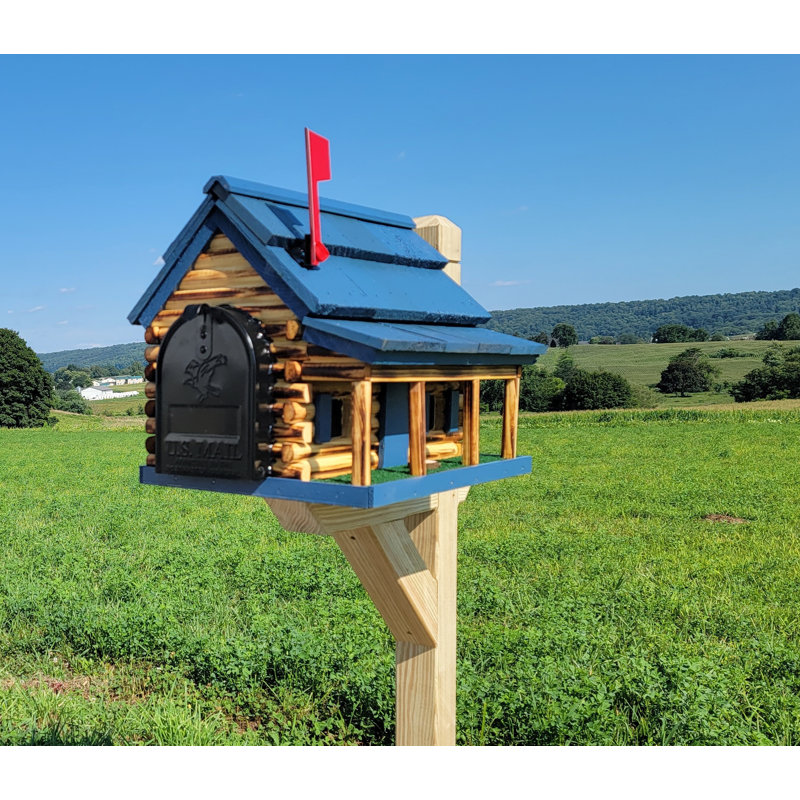 Amish Log Cabin Mailbox, Handmade, Blue