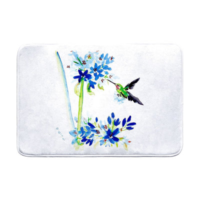 Hummingbird & Blue Flowers Bath Mat