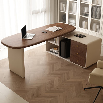 Bureau rectangulaire en bois manufacturé brun noisette + blanc