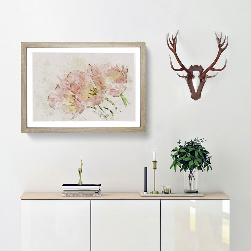 Pink Tulip Art - Framed Print, 62cm H x 87cm W x 2cm D, Oak Framed