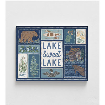 Lakeside Days VI Blue By Laura Marshall, Family Cabin Artwork, Summer House Decor, Navy Blue Touch Poster, Canoe Artwork Poster