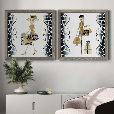Swanky Shopper Gal - ensemble de 2 impressions encadrées sur toile