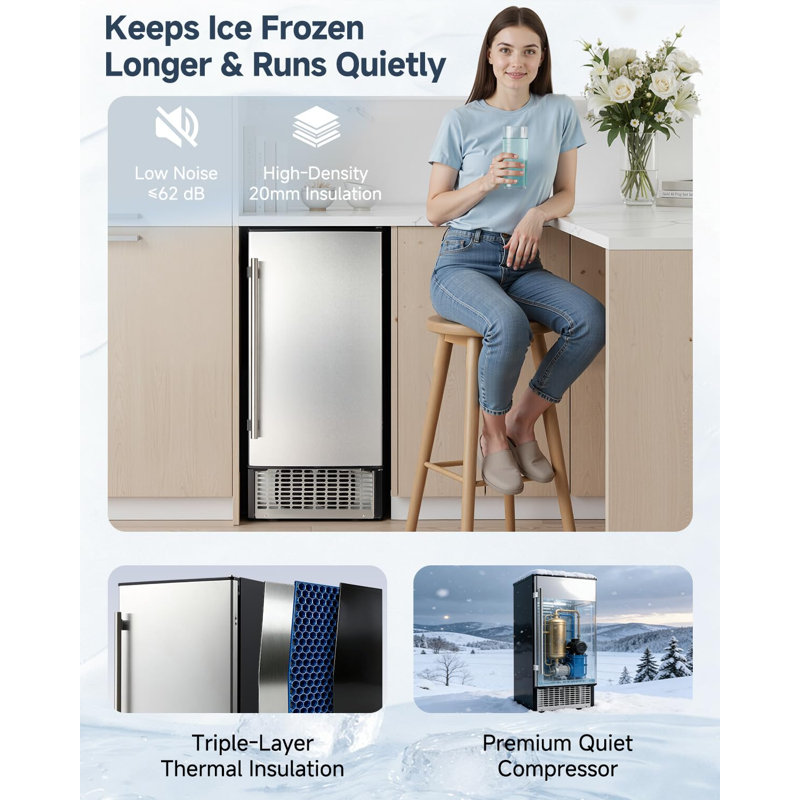 Machine à glace sous comptoir en acier inoxydable avec bac de rangement