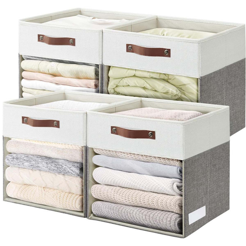 Boîte De Rangement En Tissu Lin Pliable Avec Poignées - Blanc - Pour Tiroir Et Jouets - Maison