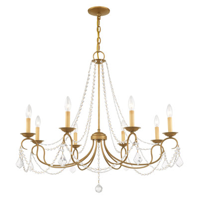 Lustre classique à 8 lumières de style bougie avec détails en cristal Fabio