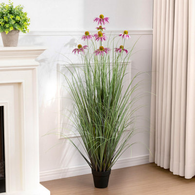 Herbe artificielle en pot 48 po avec fleurs