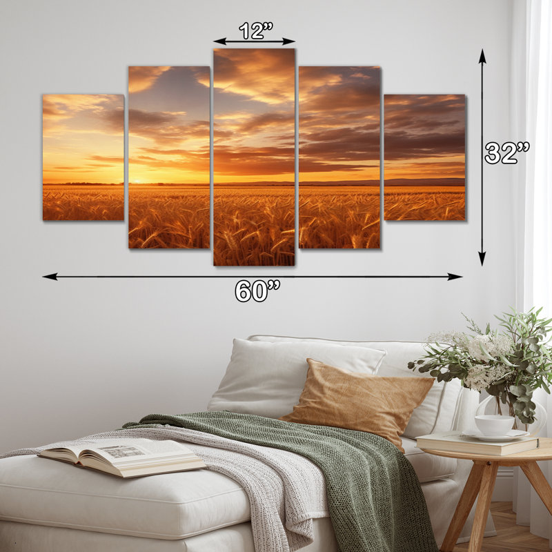 Scénario de ciel sur Golden Horizon III - Paysages, art mural, salon - 5 panneaux