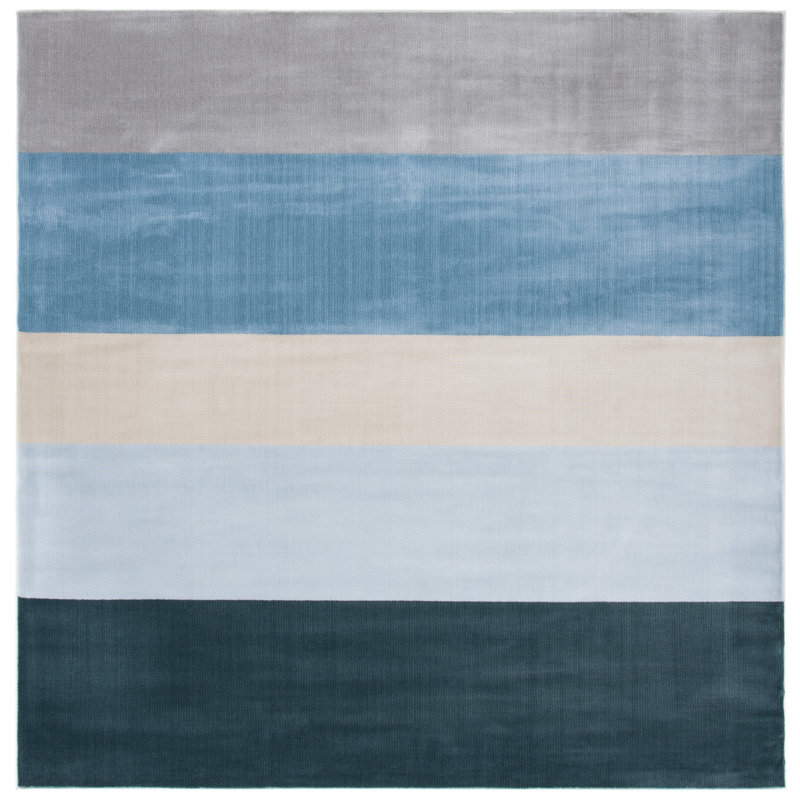 Aslin Striped Blue/Gray Area Rug, Square 6'7"