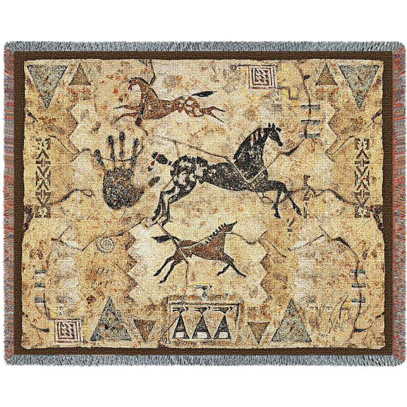 Southwest Cave Rock Art Cotton Woven Throw Blanket