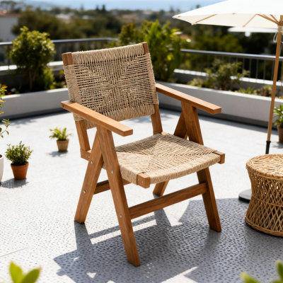 Chaise de salle à manger d'extérieur avec siège tissé et ergonomique, fabrication de hanches, adaptée aux fêtes sur le jardin, couleur naturelle, élégante idéale dans le jardin, principale