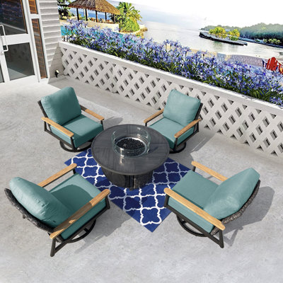 Ensemble de 5 sièges d'extérieur en osier pour patio avec coussins