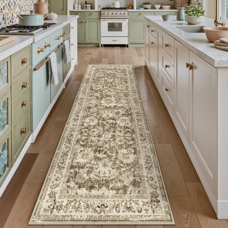 Stella Machine Washable Oriental Brown Area Rug With Non-Slip Backing, Runner 2' x 8'