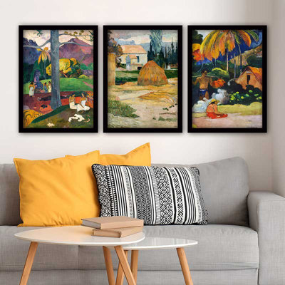 Ensemble de 3 peintures élégantes encadrées décoratives, 13,8 x 17,7 pouces chacune | 100% bois avec cadre 100% polystyrène (épaisseur: 0,8 pouce) | Impression numérique UV, parfaite pour le salon et la décoration intérieure
