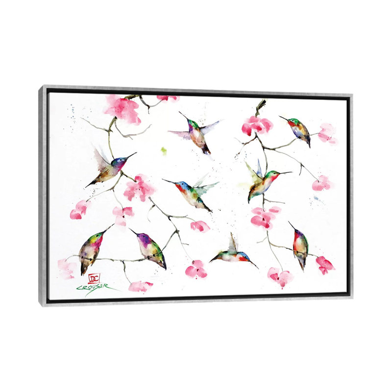 Rassemblement de colibris par Dean Crouser, reproduction d’art, H 18 po x l 26 po x P 1,5 po, Encadrement argenté