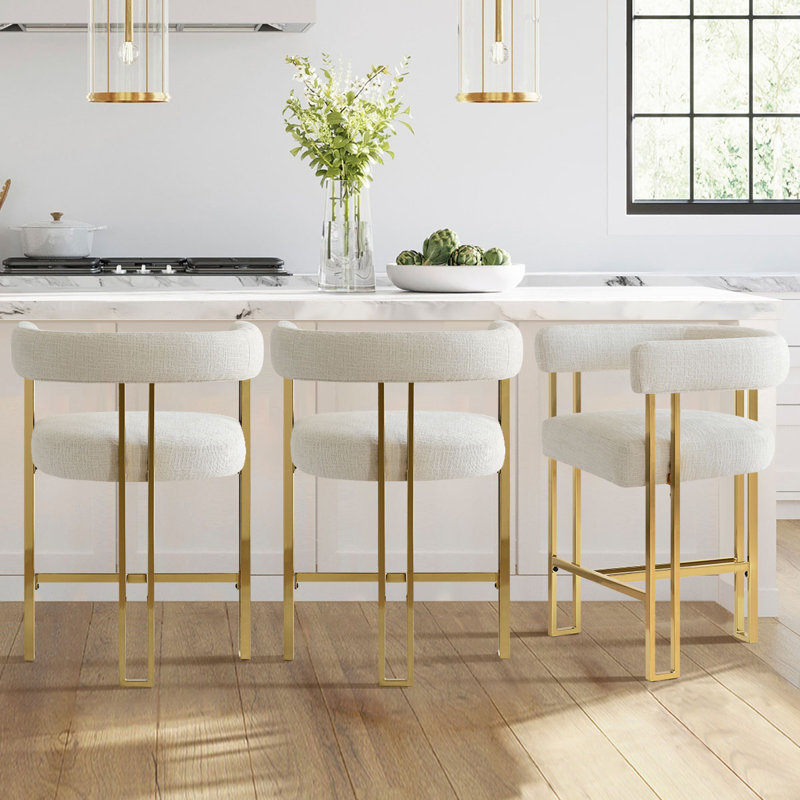 Tabouret de comptoir 25 "en chenille 25" (ensemble de 3), Blanc