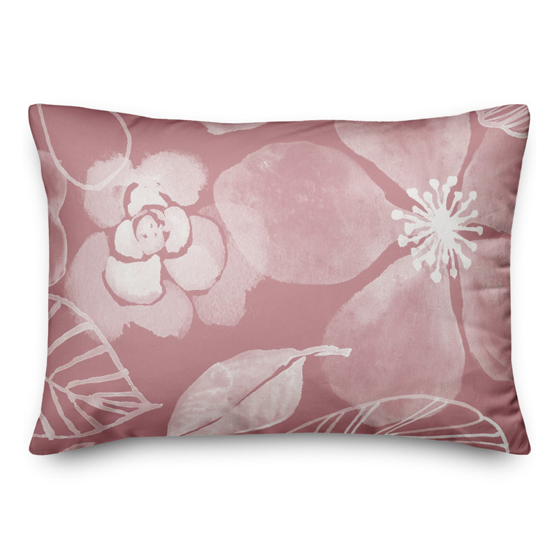 Floral Outdoor Reversible Throw Pillow, Pink, 14"H x 20"W
