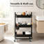 White 3-Tier Rolling Storage Trolley with 4 Castor Wheels, Steel Frame Cart with Solid Bamboo Lid, Complete with 3 Hanging Baskets & Hooks, Multipurpose Storage Organiser for Bathroom, Kitchen, Craft Room & Home Office-133022995