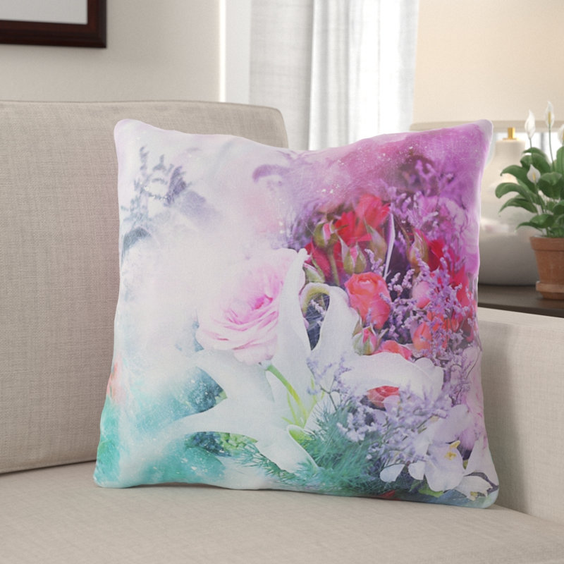 Coussin décoratif fleurs East Harptree, Microsuède, Intérieur