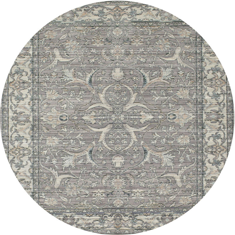 Tapis contemporain beige / gris, Rond 7 pi