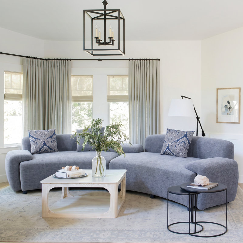 Canapé modulaire incurvé moderne avec coussins décoratifs damassés Modern, Gris