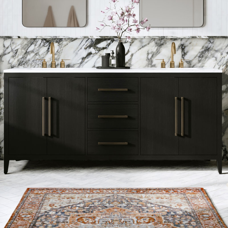 Alsup 72" Double Bathroom Vanity Set, Wire Brushed Dark Oak