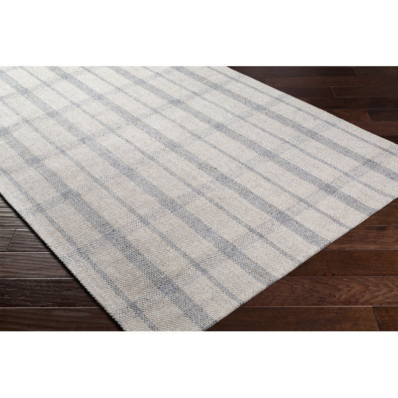 Louisa Plaid Handmade Flatweave Light Gray/Oatmeal/Gray Area Rug, Rectangle 8' x 10'