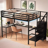 Ambree Kids Bed Metal Loft Bed With Desk, USB ,LED,Wardrobe And Adjustable Shelf