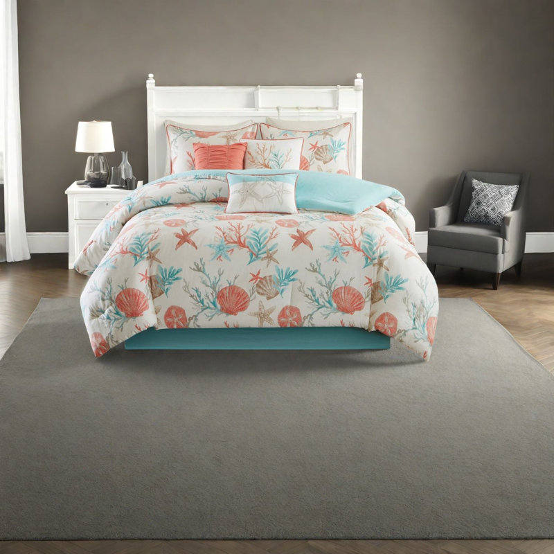 Luxurious Cotton Sateen Bedding Sets, Coastal Comforter Queen