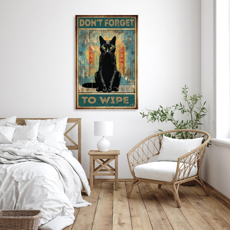 Un chat noir n'oublie pas de s'essuyer, H 36 po x l 24 po x P 1,25 po