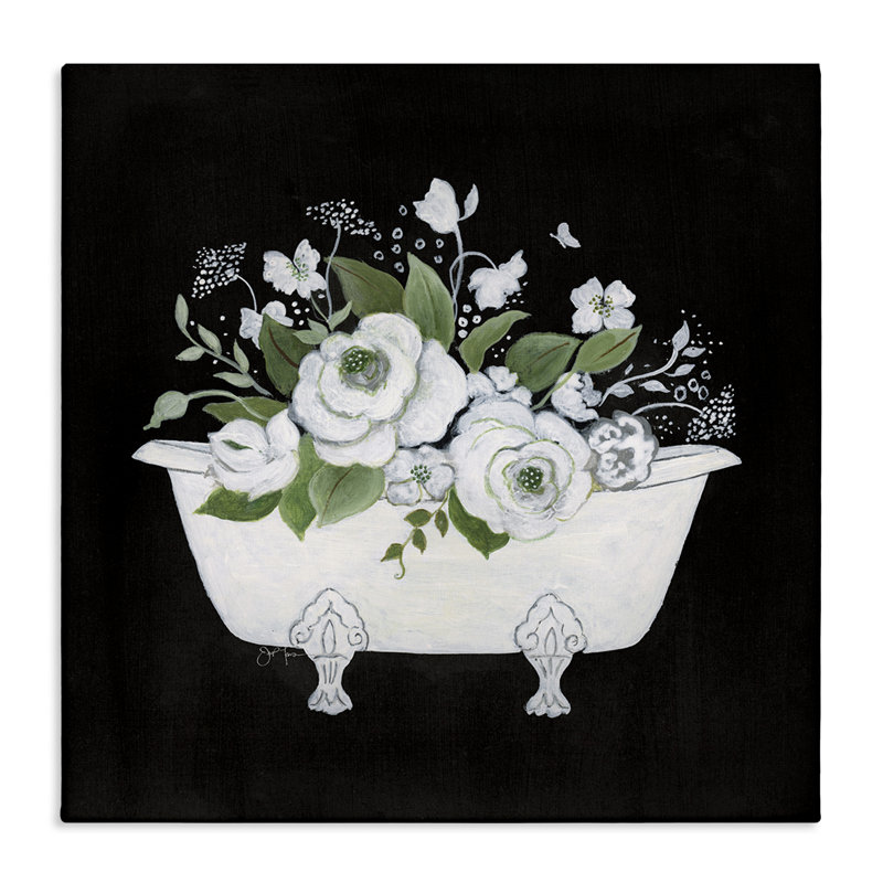 Art mural blanc et noir sur toile de bain par Janet Tava, H 36 po x l 36 po