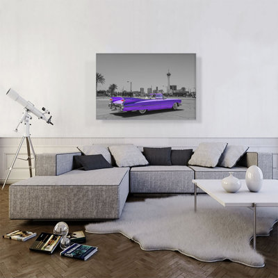 «Purple Vintage American Car», reproduction de photo sur toile tendue