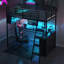 Lit mezzanine en métal avec DEL, bureau et 4 tablettes de rangement-865016327