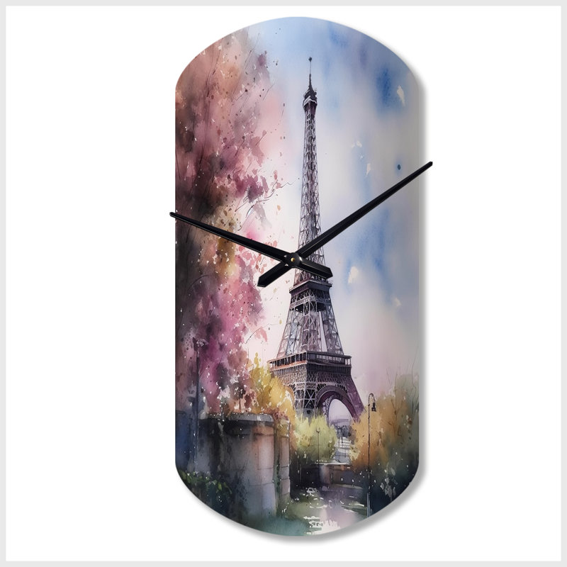 Belle tour Eiffel à Paris V - horloge murale cylindrique en métal, horloge murale bleue, Petit