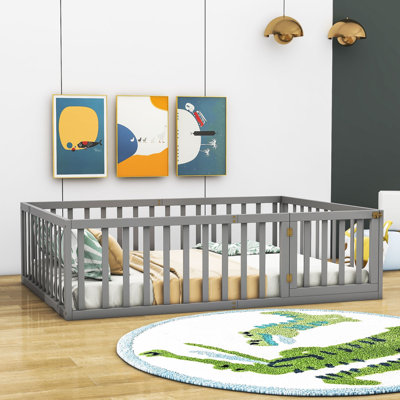 Wooden Platform Bed with Fence