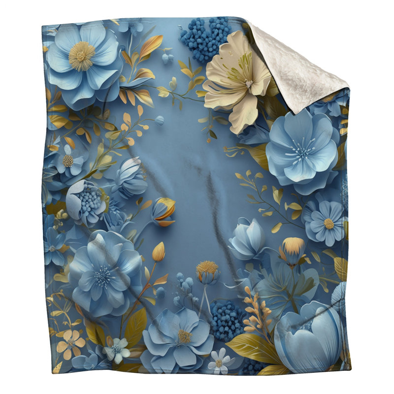 Couvertures d'arrangement floral bleues, 60in W x 80in H