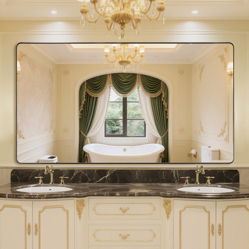 Miroir de salle de bain noir résistant aux rebords 32 po x 48 po Summerain, 32 po x 48 po, Rectangulaire, Matte Black